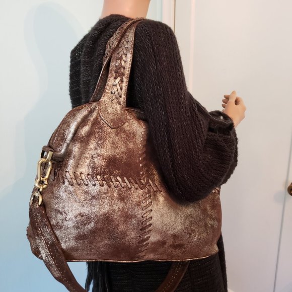 NWT SILVERADO SATCHEL, Vintage Metallic Leather with bold whipstitch detailing. - Picture 5 of 17